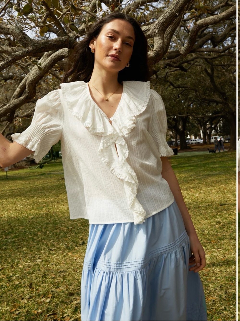 Few Moda Kourtney Women's Ruffle V-Neck Blouse - Elegant Lightweight Top